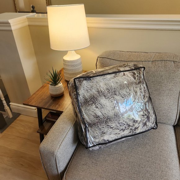 Double Sided Gray Fuzzy Throw Pillows with Storage Bag (17” x 17”) - Picture 3 of 4